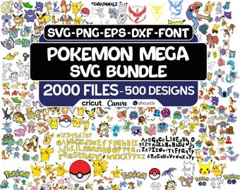 2000 Pokemon SVG Bundle, Poke Svg Bundle Layered Item, Pokemon Clipart, Pikachu Svg, Squirtle Svg, Bulbasaur Png, Game Character, Silhouette