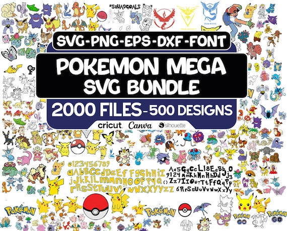 2000 Pokemon SVG Bundle, Poke Svg Bundle Layered Item, Pokemon Clipart, Pikachu Svg, Squirtle Svg, Bulbasaur Png, Game Character, Silhouette