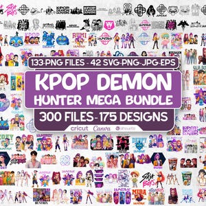 Kpop Demon Hunters SVG Bundle | Kpop Anime Clipart PNG | 300 Files 175 Designs | Cricut Silhouette Canva Digital Download
