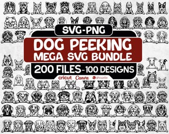 Dog SVG Mega Bundle, Peeking Dog SVG, Peeking Dog Silhouette Svg, Peeking Dog Clipart, Peeking Dog Svg Files For Cricut, Dog Heads SVG