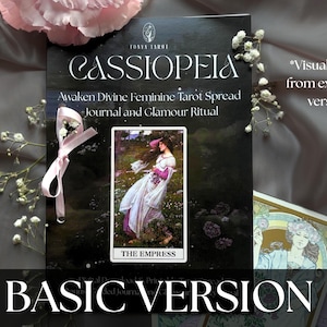 Tirada básica de tarot de Casiopea, Ritual de belleza femenina divina, Amor propio, Diario guiado imprimible, Descarga el libro de trabajo del tarot Grimoir de la bruja