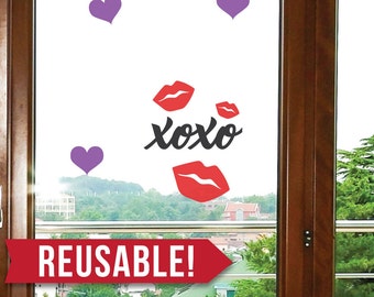 REUSABLE - Window Cling - Valentines Day - Valentines - Valentines Day Decor - xoxo - lips - Valentines Day Party - Classroom Decorations