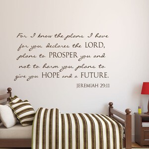 Scripture Wall Decal Nursery Wall Decals Nursery Decals Christian Wall Art For I know the Plans Jeremiah 29 11 Wall Decal Decals image 1
