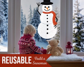 REUSABLE Christmas Window Cling - Snowman Window Cling - Build a Snowman Window Cling - Window Decals - Christmas Decorations