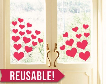 REUSABLE - Window Cling - Valentines Day - Valentines - Valentines Day Decor - Heart Decals - Hearts - Heart Stickers - Valentines Day Party