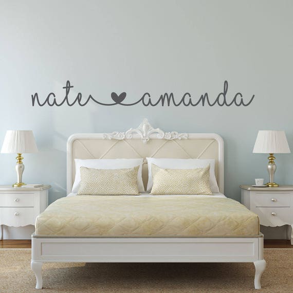 Name Decal Name Stickers Bedroom Wall Decal Bedroom Decor Bedroom Wall Decor Connected Hearts Name Wedding Gift Engagement Gift
