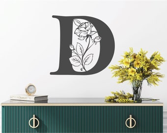 Custom Monogram Wall Sticker, Large Decal for Walls with Modern Simple Floral Monogram for Bedroom, Entry Way or Living Room