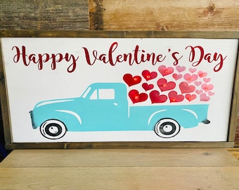 Light up Wood Sign, Valentines Decor, Valentines Decoration, Happy Valentines Day, Vintage Truck, Hearts, Wood sign, wooden sign
