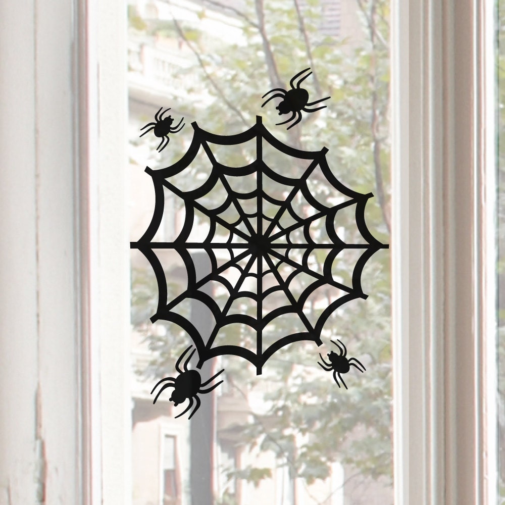 REUSABLE Spider Web Spiderweb Window Cling Window Decal Spiders ...