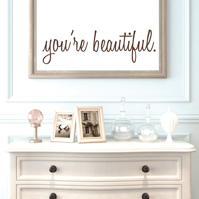 Inspirational Wall Decals You're Beautiful Bathroom Wall Decals Mirror Decals Mirror Sticker Wall Decals Wall Decor Decals image 2