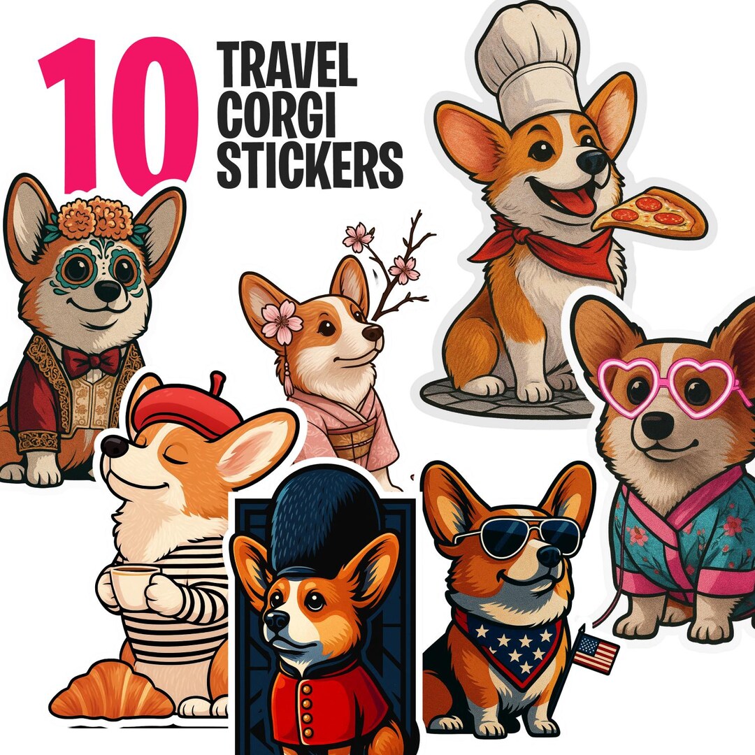 Corgi Digital Sticker Pack – Cute Dog PNG + Printable A4 Sticker for ...
