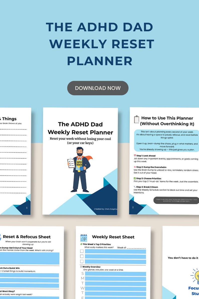 ADHD Weekly Planner for Dads – Printable Reset & Reflection Journal ...