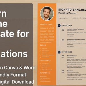 Modello di curriculum moderno con foto | CV professionale Word e Canva | Modello di curriculum modificabile e scaricabile