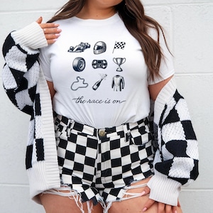 The Race Is On F1 Shirt – Cute Formula 1 T-Shirt | Vintage Racing Tee | Motorsport Gift | F1 Merch | White Tee