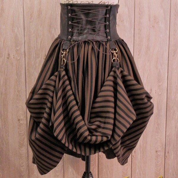 Steampunk Lolita Skirt - Black and brown stripes fabric