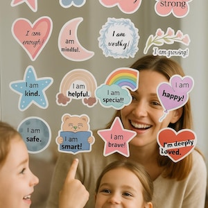 Afdrukbare bevestigingsstickers voor moeders en kinderen | Stickers voor zachte geestelijke gezondheid | Zelfliefde | Pdf-download | LauraBloomCo