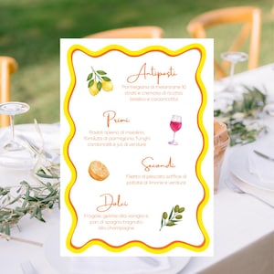 Italian MENU | Menu | Template | Dinner | Wedding | Italy |  Destination | Italian theme | lemon | orange