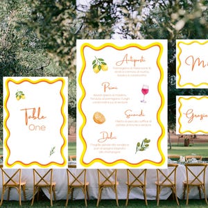 Italian Wedding Dinner | Menu | Table Number | Name Card | Thank you card | Italy | orange | lemon | waves | Menu package | Table package