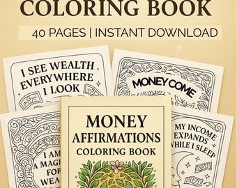Kleurboek geldaffirmaties • 40 afdrukbare pagina's met de wet van aantrekking • PDF Manifest Wealth & Abundance • Directe digitale download
