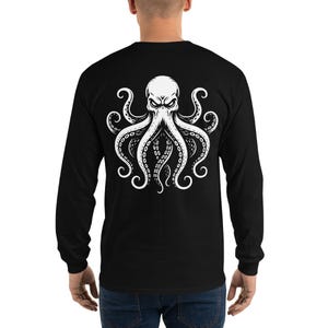 Giant Octopus White Design Long Sleeve Shirt – Deep Sea Graphic Tee – Ocean Creature Shirt – Nautical Streetwear – Bold Marine Design