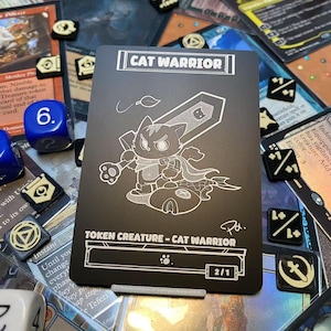 STARHAND MTG Metal Tokens - Cat Warrior Token - Cartoon Series -  Thick Aluminum Card - Magic Proxies