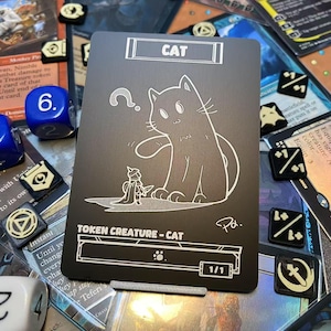STARHAND MTG Metal Tokens - Cat Token - Cartoon Series -  Thick Aluminum Card - Magic Proxies