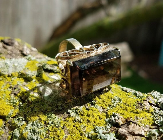 Antique Depression Era Smokey Quartz Statement Ri