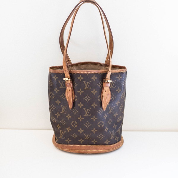 LOUIS VUITTON monograma marrón cubo bolsa bolso monedero de cuero - hecho en Francia - gastado interior