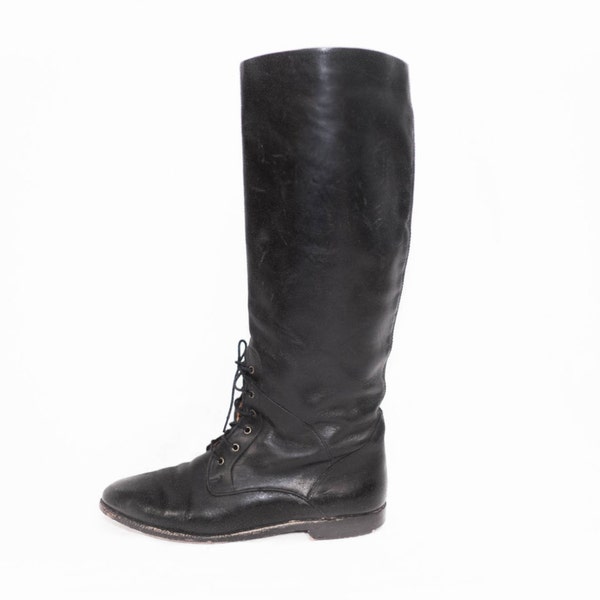 women's COLE HAAN black leather lace up riding boots size 9.5