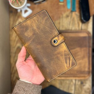 Leren Crazy Horse-portemonnee – dubbelgevouwen reistas | Voor pasjes, contant geld, munten en paspoort | Cadeauoptie|Gratis verzending