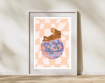 Disco Horse Print: Checkerboard Drip, Fun Eclectic Wall Art (Digital Download)