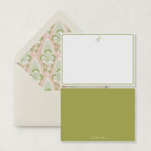 Personalized Chartreuse Stationery Set – Custom Monogram Note Cards with Floral Lined Envelopes | Premium Signature Matte Paper