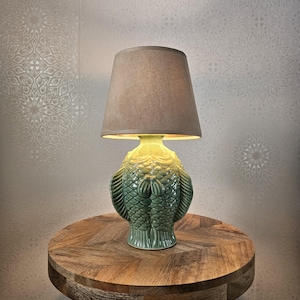 Handmade Vintage Fish Vase Lamp – Ceramic Table Lamp, Boho Coastal Decor