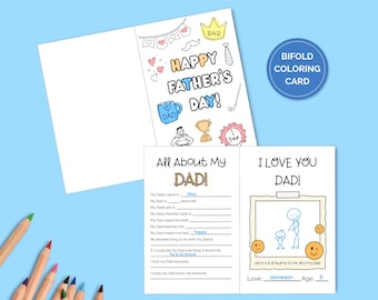 Biglietto di auguri per la Festa del Papà da colorare, stampabile / Questionario "Tutto sul mio papà" / Regalo fai da te dai bambini / Stampa e piega