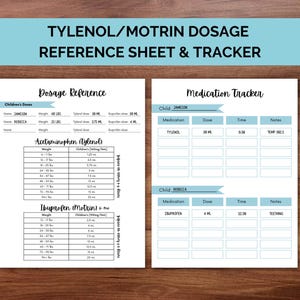 Tylenol Motrin doseringsschema och medicineringsspårare | Utskrivbar återanvändbar medicinlogg för barn | Referensblad för vårdgivare (PDF-nedladdning)