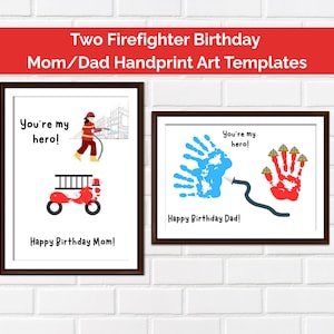 Artesanato de aniversário com pegada de bombeiro | Presente para mamãe e papai | Download digital instantâneo | Arte DIY