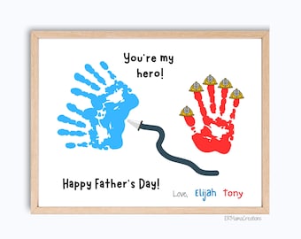 Father's Day Firefighter Handprint Craft | Gift for Dad from Kids | DIY Art | Last Minute Gift Card | Digital Download