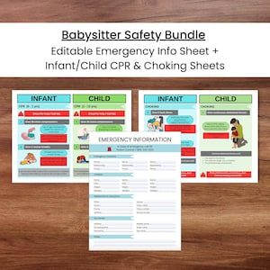 Babysitter Safety Bundle: Editable Emergency Info + Infant/Child CPR & Choking Guides