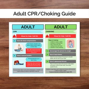 Adult CPR and Choking Guide: Printable Emergency Poster | Cardiac Arrest | Family Safety (PDF Download)