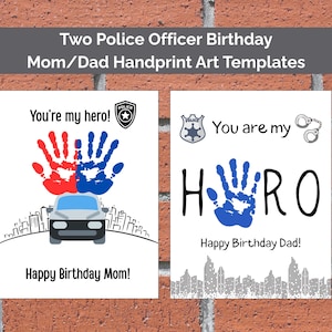 Artesanato de aniversário com impressão de mão de policial | Presente para mamãe e papai | Download digital instantâneo | Arte DIY