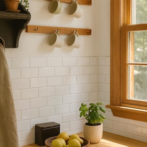 Rustic Wooden Mug Rack with Hooks: Farmhouse Kitchen Decor - Set of 2
