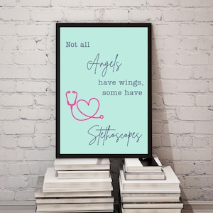 Healthcare Worker Angel Quote Digital Print – Nurse Appreciation Wall Art, Doctor Gift Poster, Stethoscope Printable, 3:4 Ratio JPEG