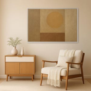 Minimalist Geometric Painting, Abstract Art, Framed Canvas Print, Wabi Sabi Design, Japandi Design, Living Room Decor, Neutral Earth Tone,