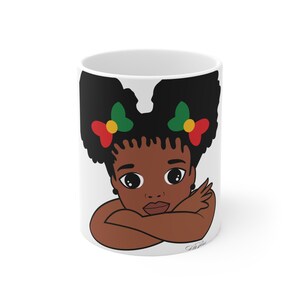 Cute Black Girl Mug, 11oz Coffee Cup, Afro Hair Mug, Gift for Her, Fun Drinkware, Black Girl Magic
