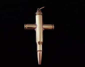 LARGE Bullet Cross Pendant – Handcrafted from .308 Winchester + 9mm Casings