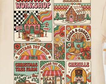 Retro Christmas PNG Bundle, Vintage Toy Shop, Gingerbread Bakery, Nutcracker, Santa's Workshop Digital Download