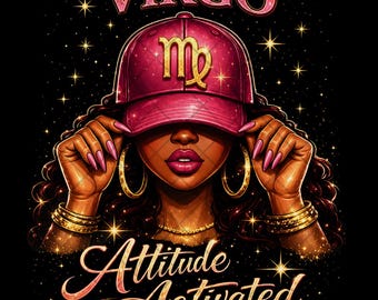 Vergine PNG, Compleanno della Regina dello Zodiaco, Design per sublimazione Black Girl Magic, Download digitale della stagione della Vergine