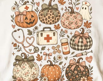 Halloween Nurse PNG, Fall Nurse Clipart, Spooky Season Sublimation PNG, Vintage Pumpkin Nurse, Autumn Medical PNG, Digital Download