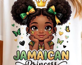 Principessa giamaicana PNG / Ragazza nera con capelli afro / Disegno della bandiera giamaicana / Download digitale tramite sublimazione