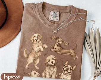 PNG de perro vintage, imágenes prediseñadas para amantes de los perros, PNG de cachorros lindos, PNG de sublimación de bulldog francés, PNG de golden retriever, perro salchicha, descarga digital PNG